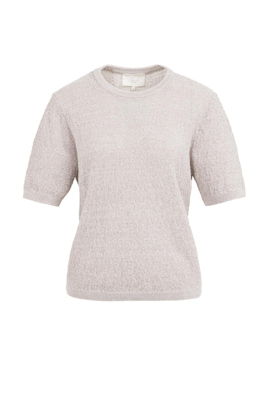Textured knitted sweater with short sleeves