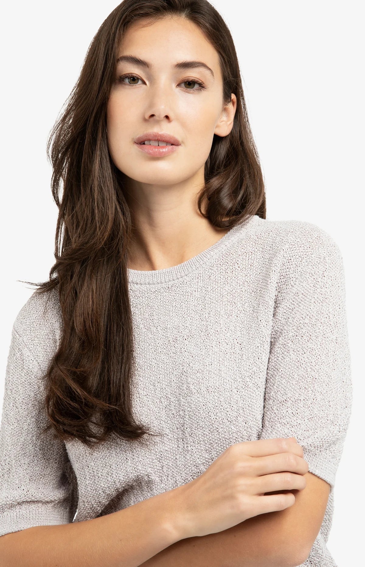 Textured knitted sweater with short sleeves