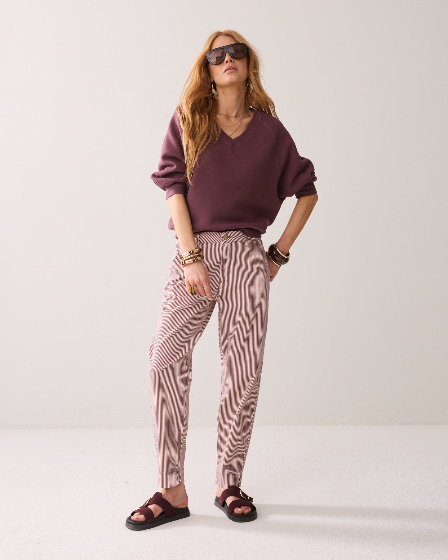Summum chino pant. Printed stipe twill.