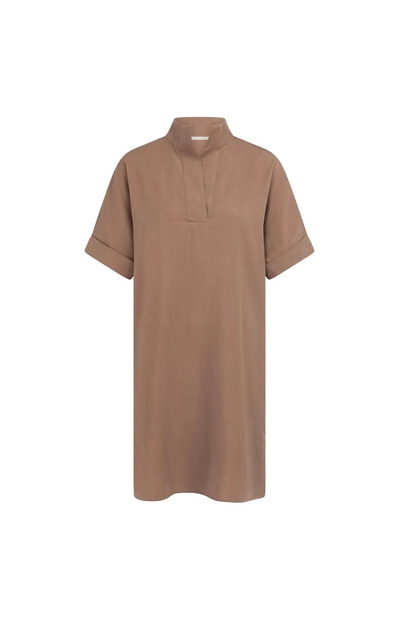 Yaya Woman dress with short sleeves and stand up collar.