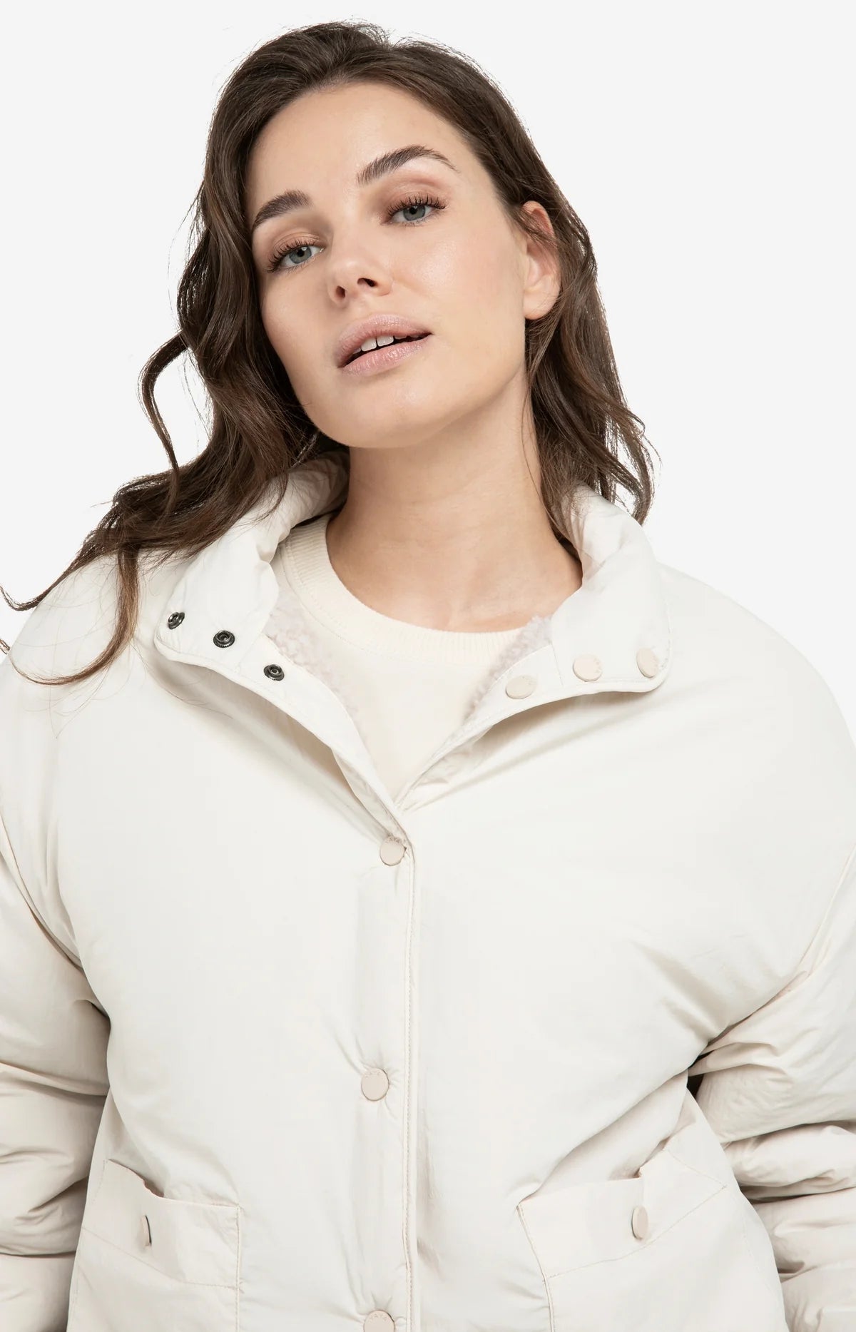 Reversible teddy jacket with nylon chest pocket