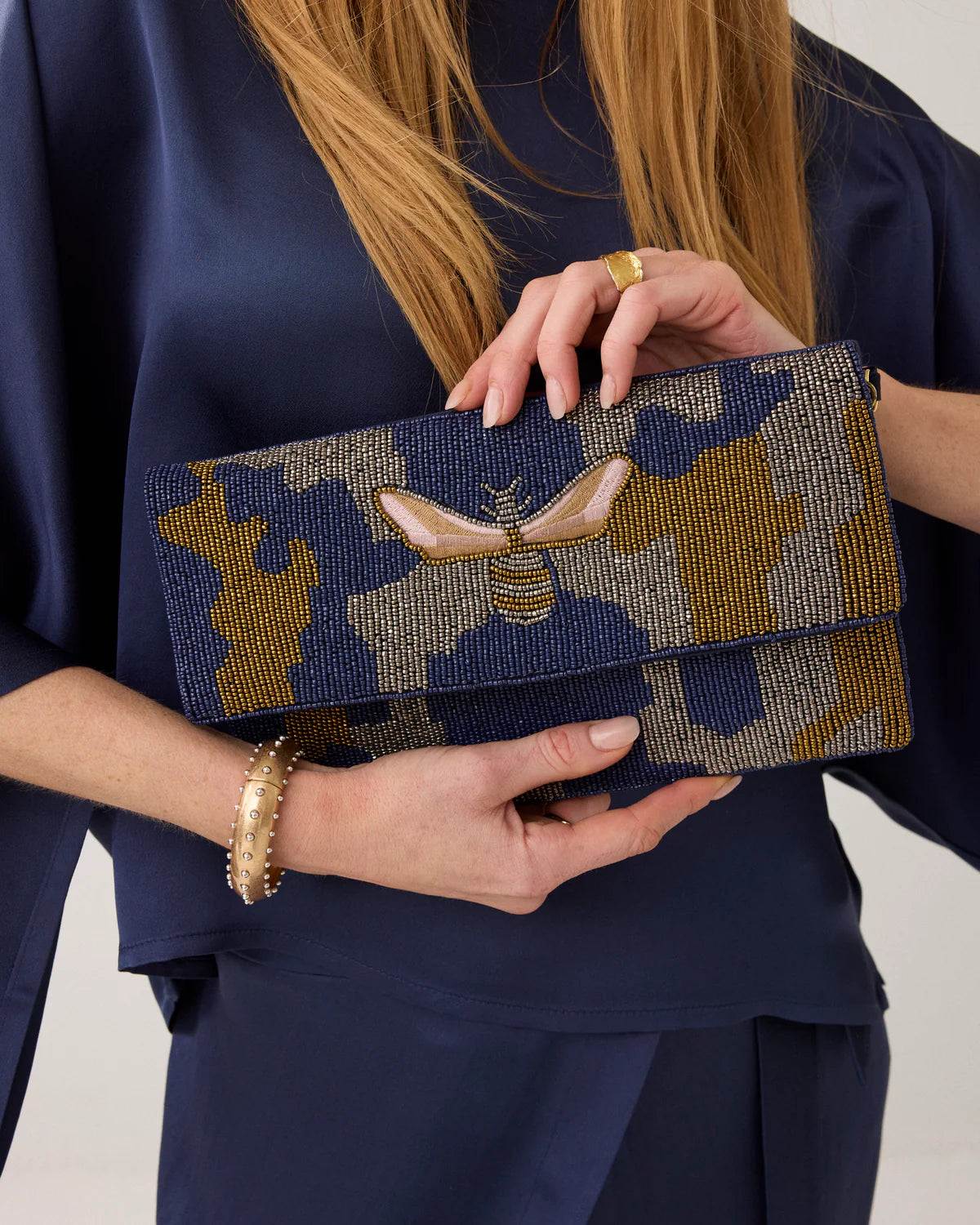 Blue Beaded clutch bag