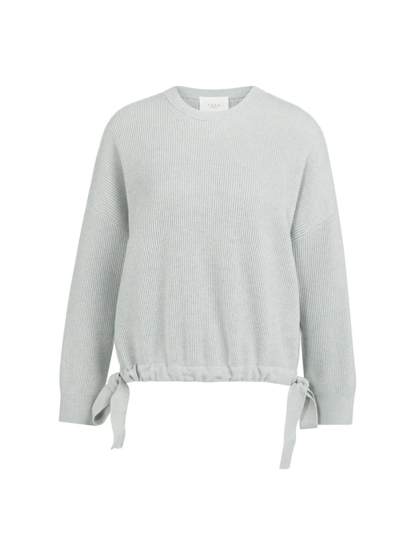 Knitted sweater with tie details at the hem