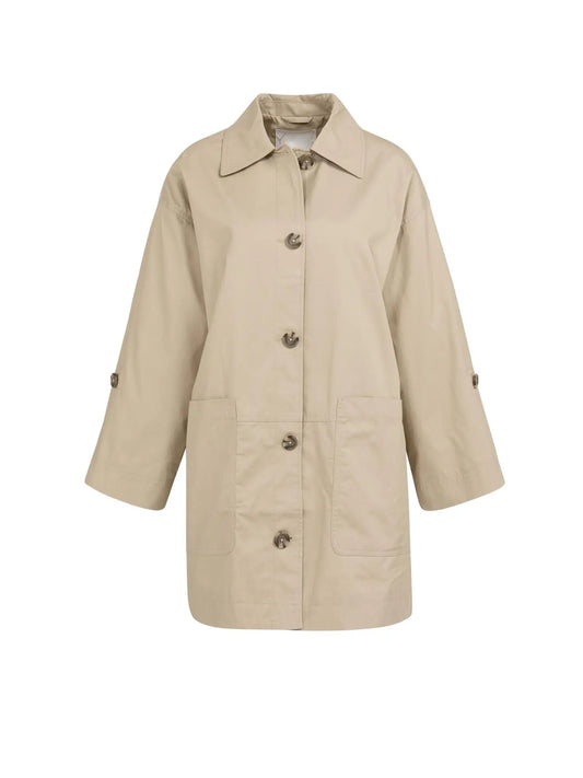 Oversized cotton jacket with buttons and patch pockets