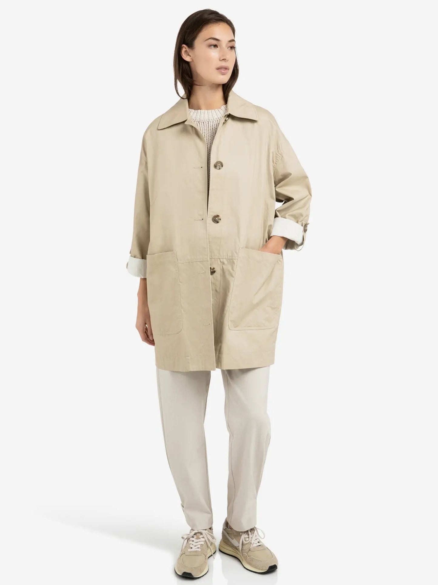 Oversized cotton jacket with buttons and patch pockets