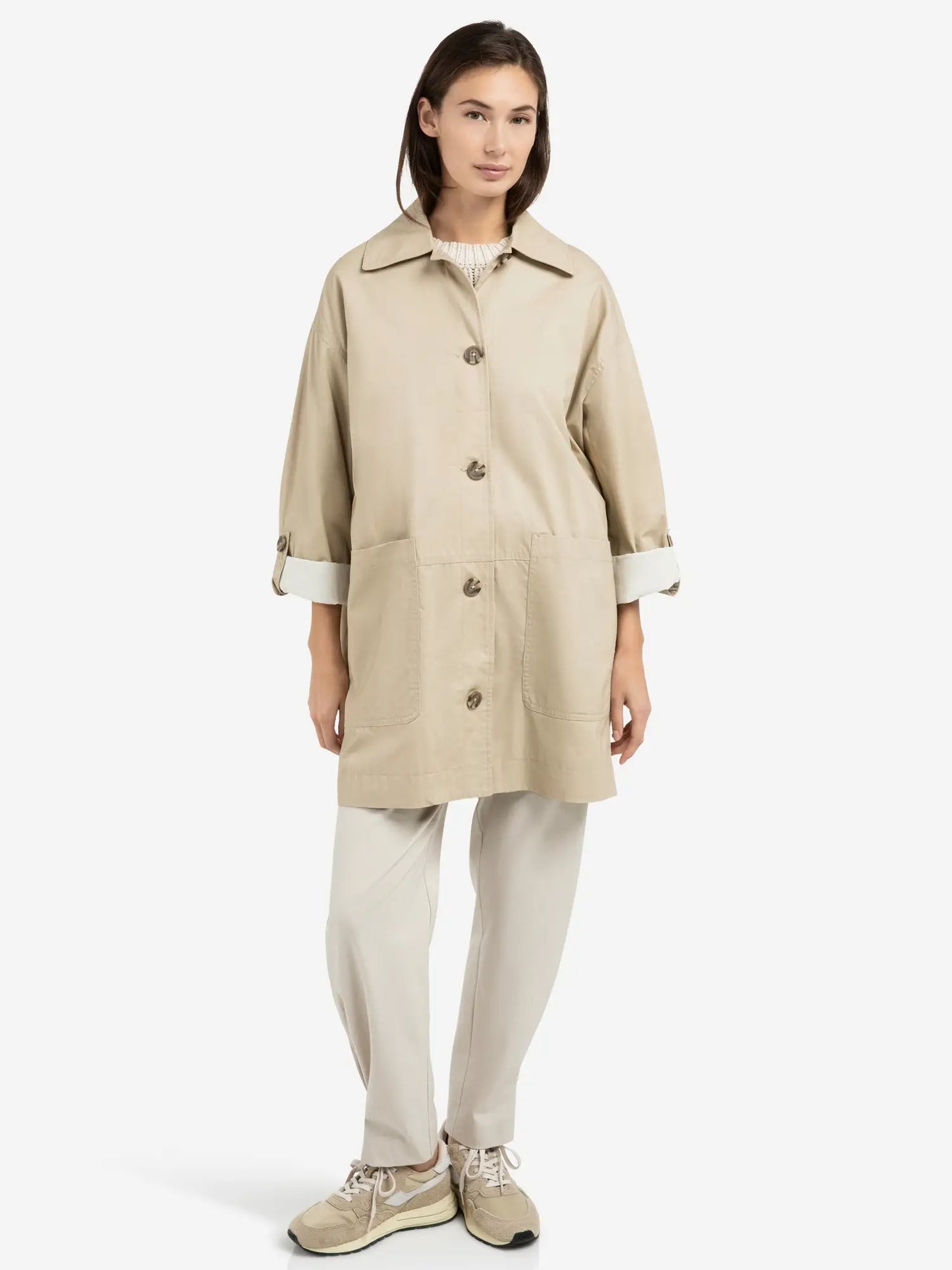Oversized cotton jacket with buttons and patch pockets