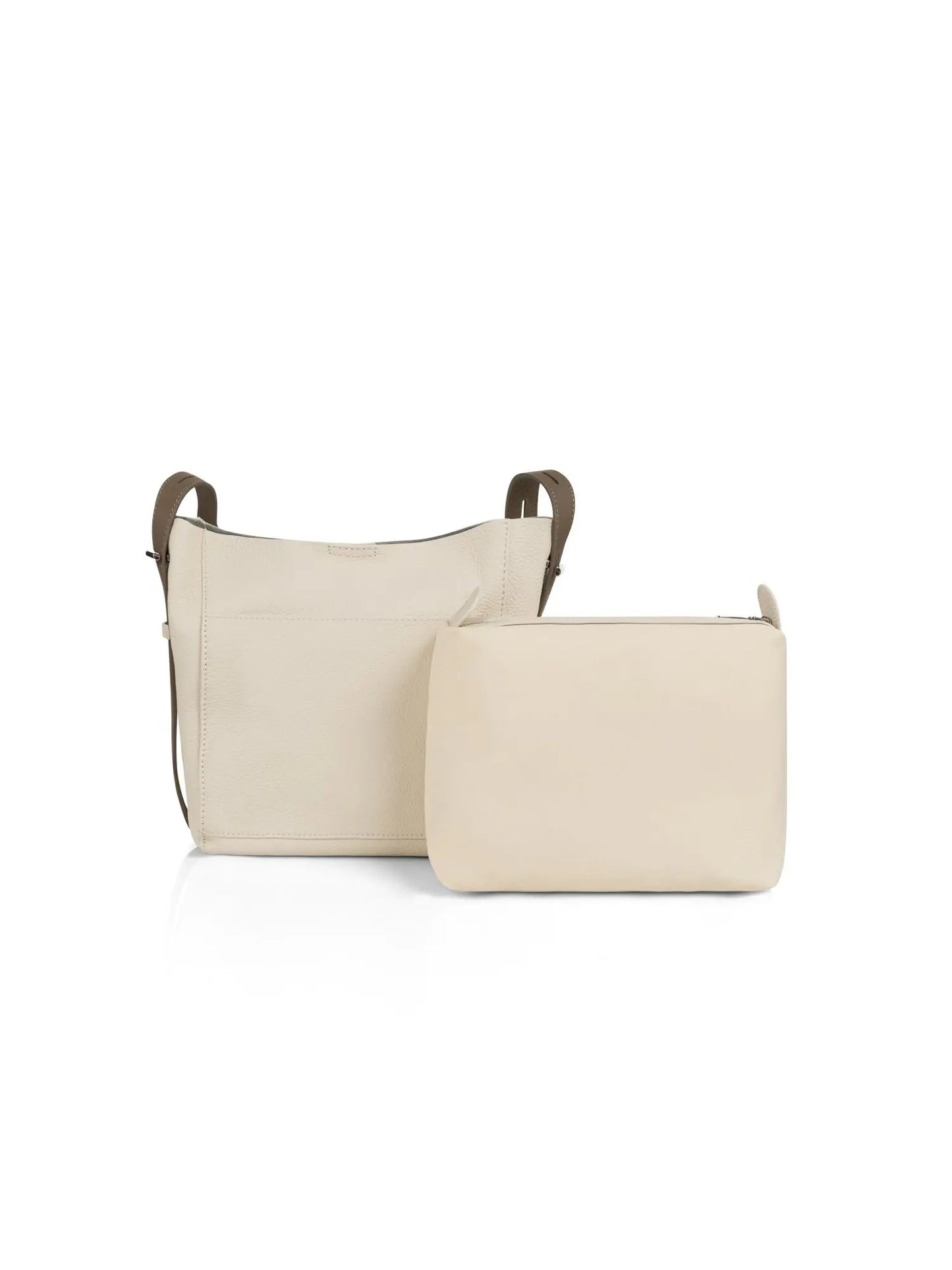 Leather shoulder bag with detachable inner pouch
