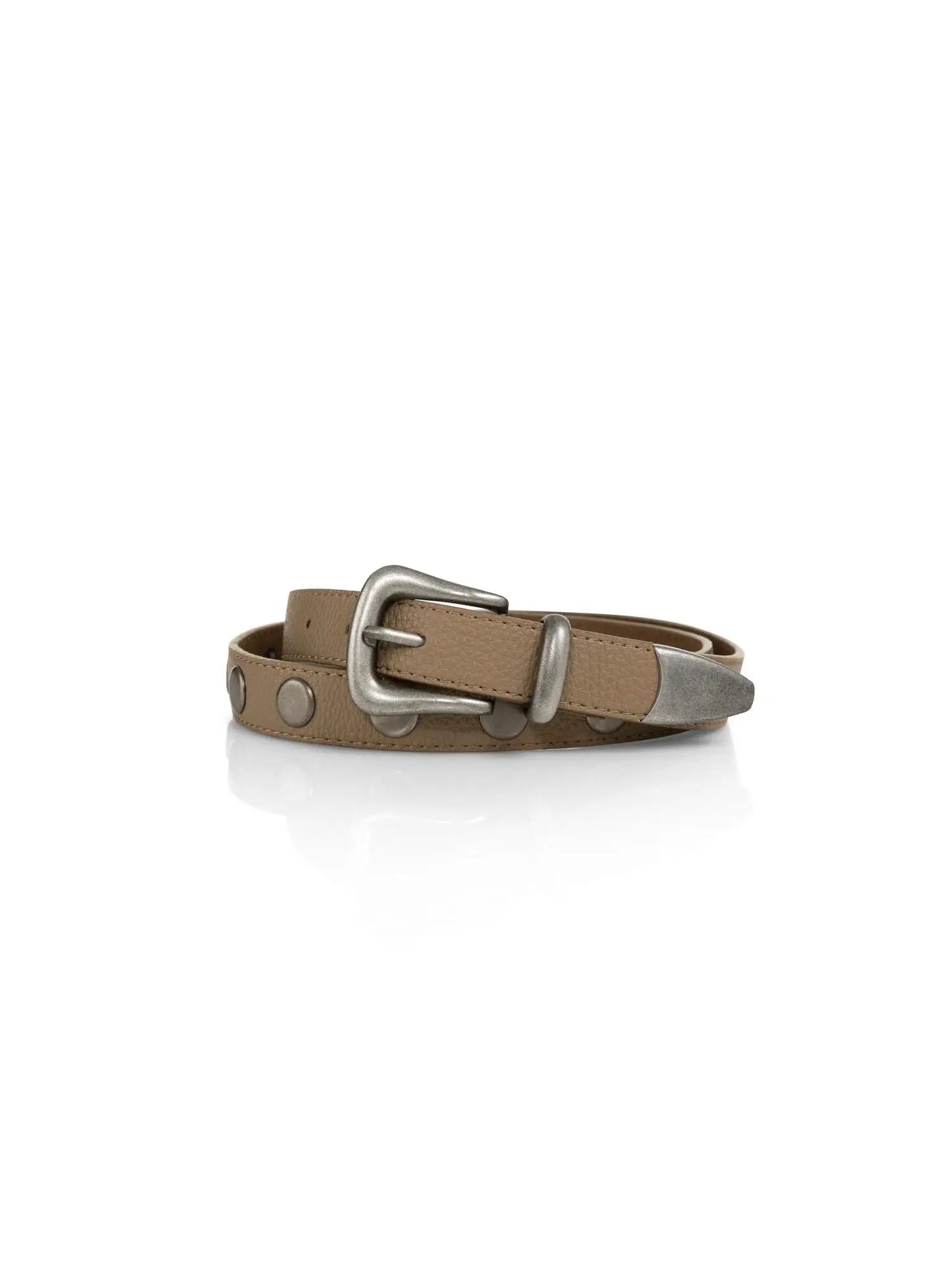 Studded leather belt with silver buckle