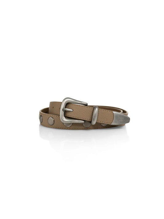 Studded leather belt with silver buckle