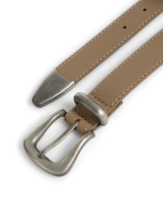 Studded leather belt with silver buckle