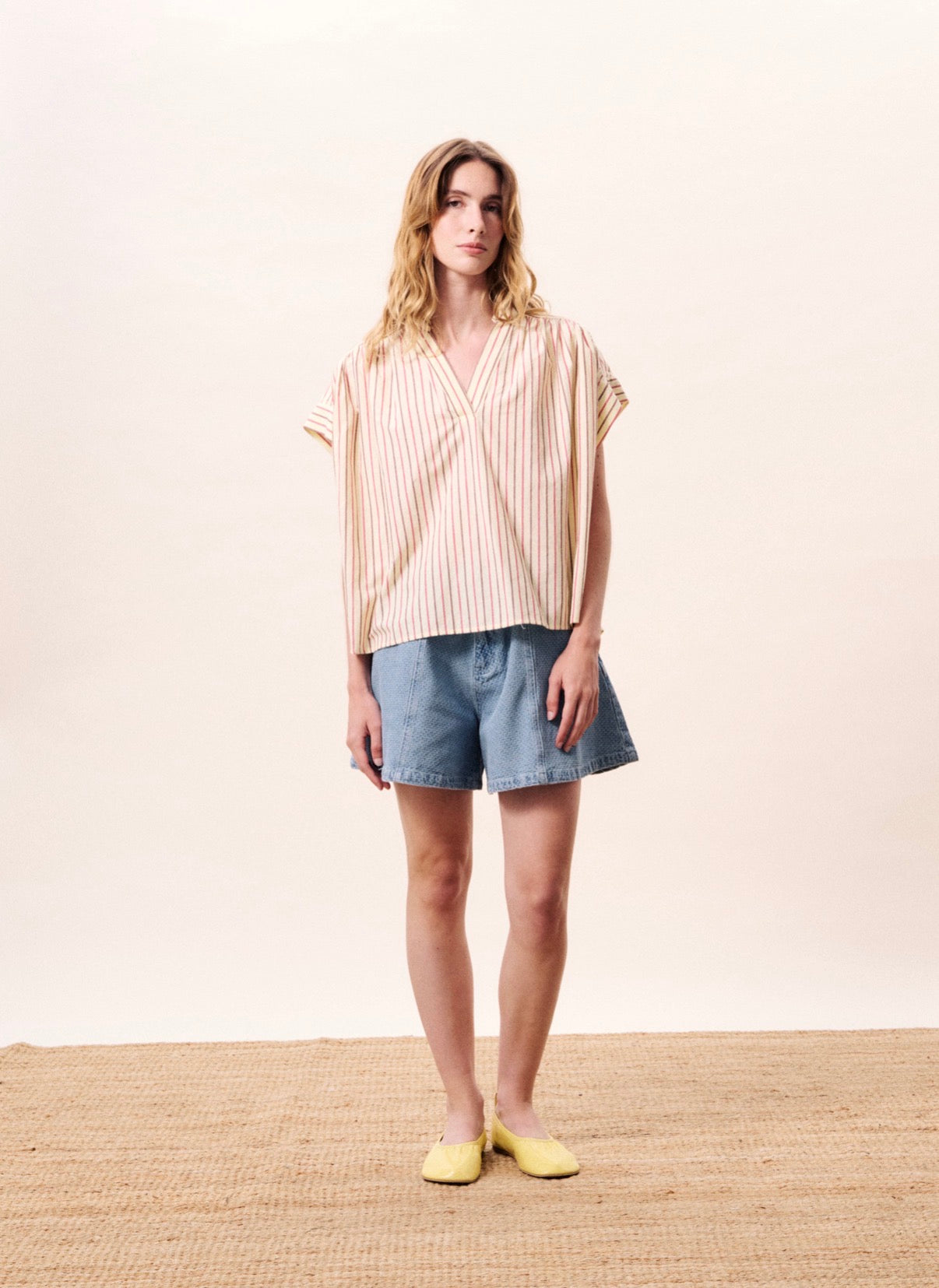 Striped short sleeve blouse