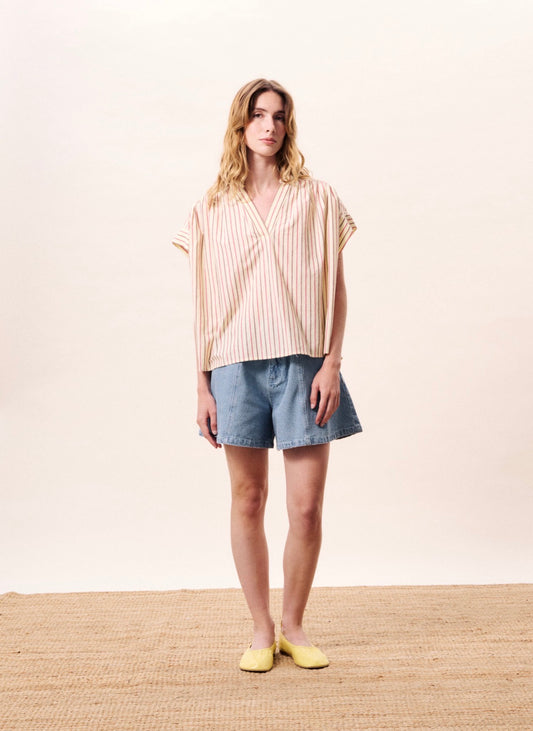 Striped short sleeve blouse