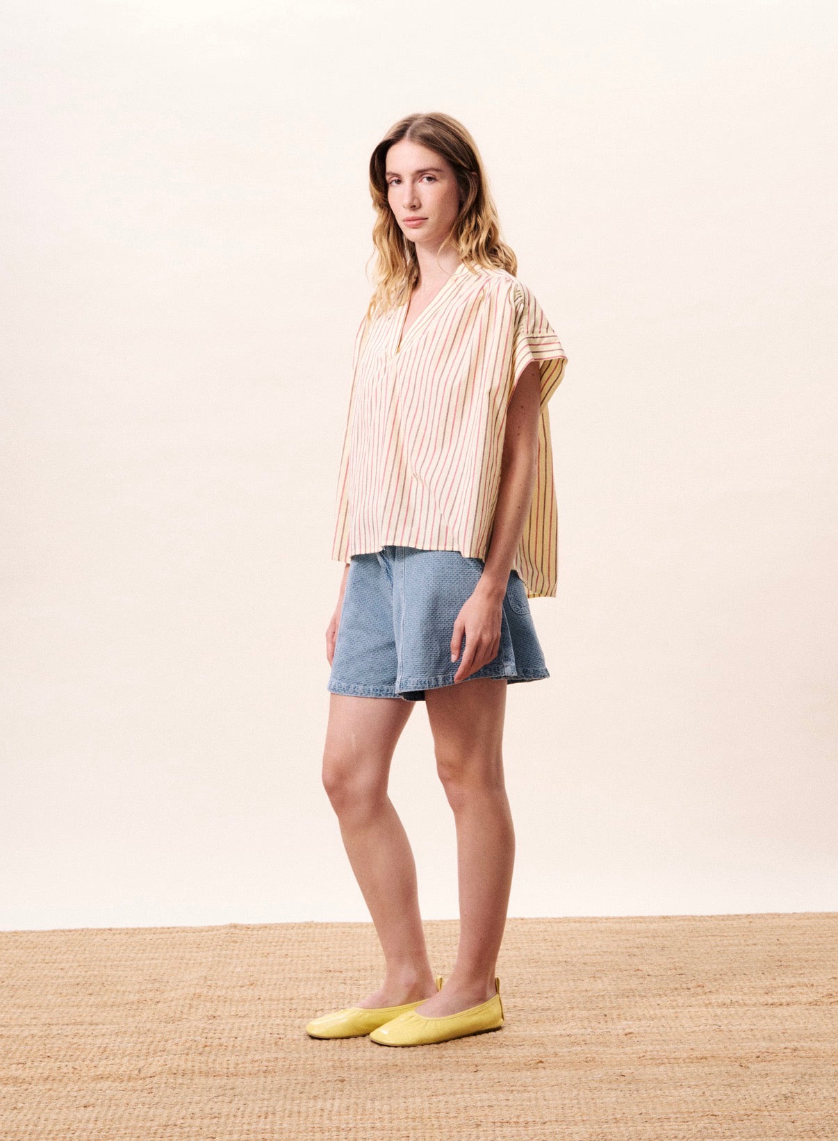 Striped short sleeve blouse