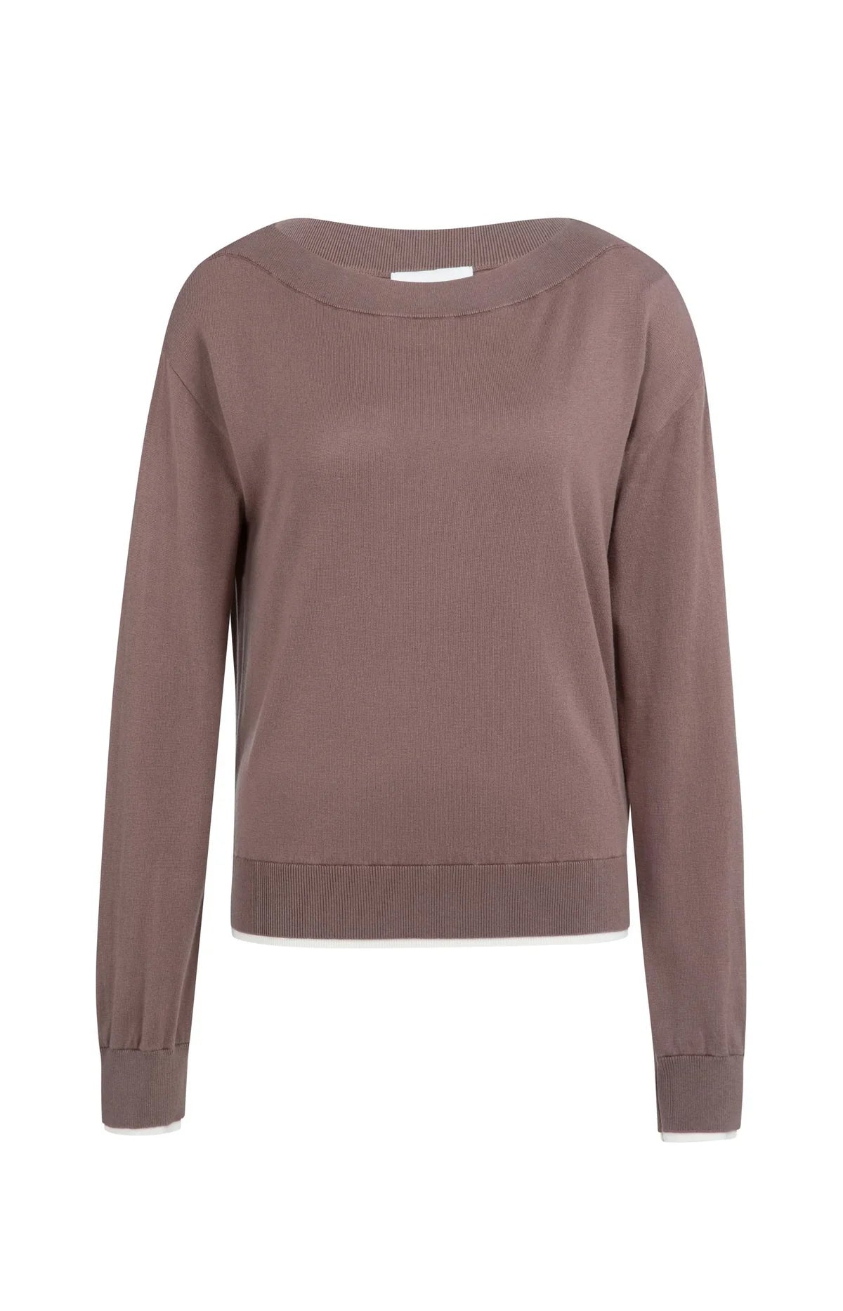 Fine knit sweater with boat neckline and long sleeves