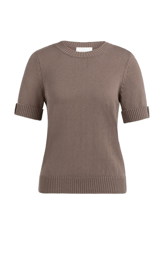 Knitted sweater with rolled-up short sleeves