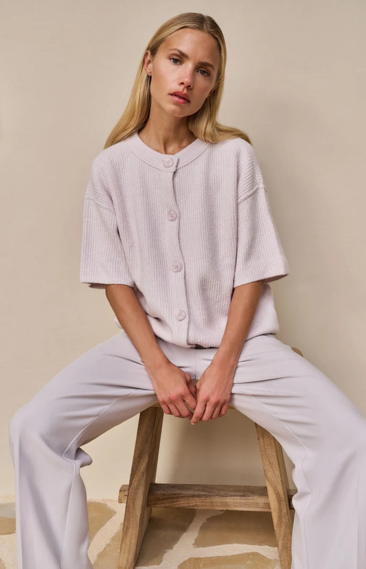 Knitted cardigan with wide short sleeves and buttons