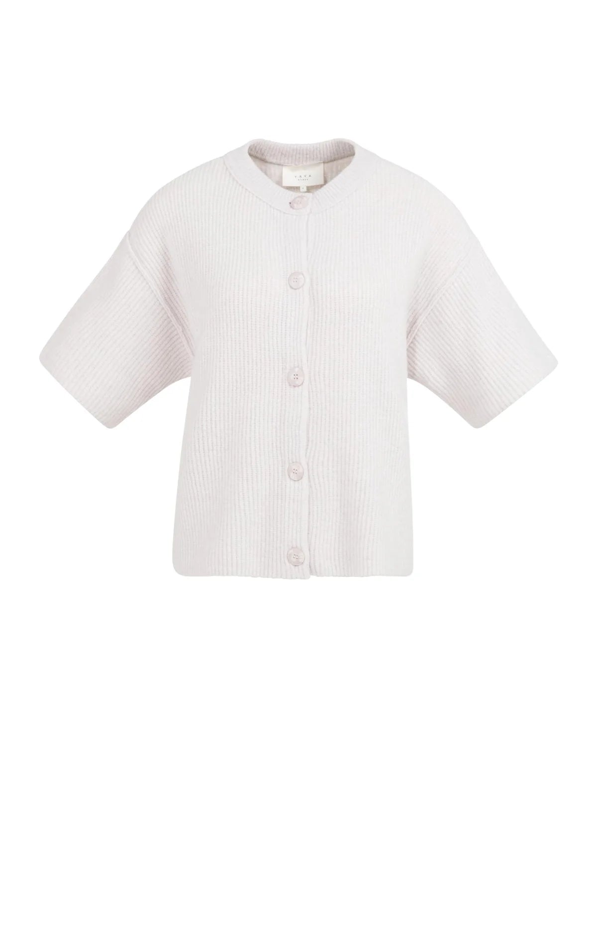 Knitted cardigan with wide short sleeves and buttons